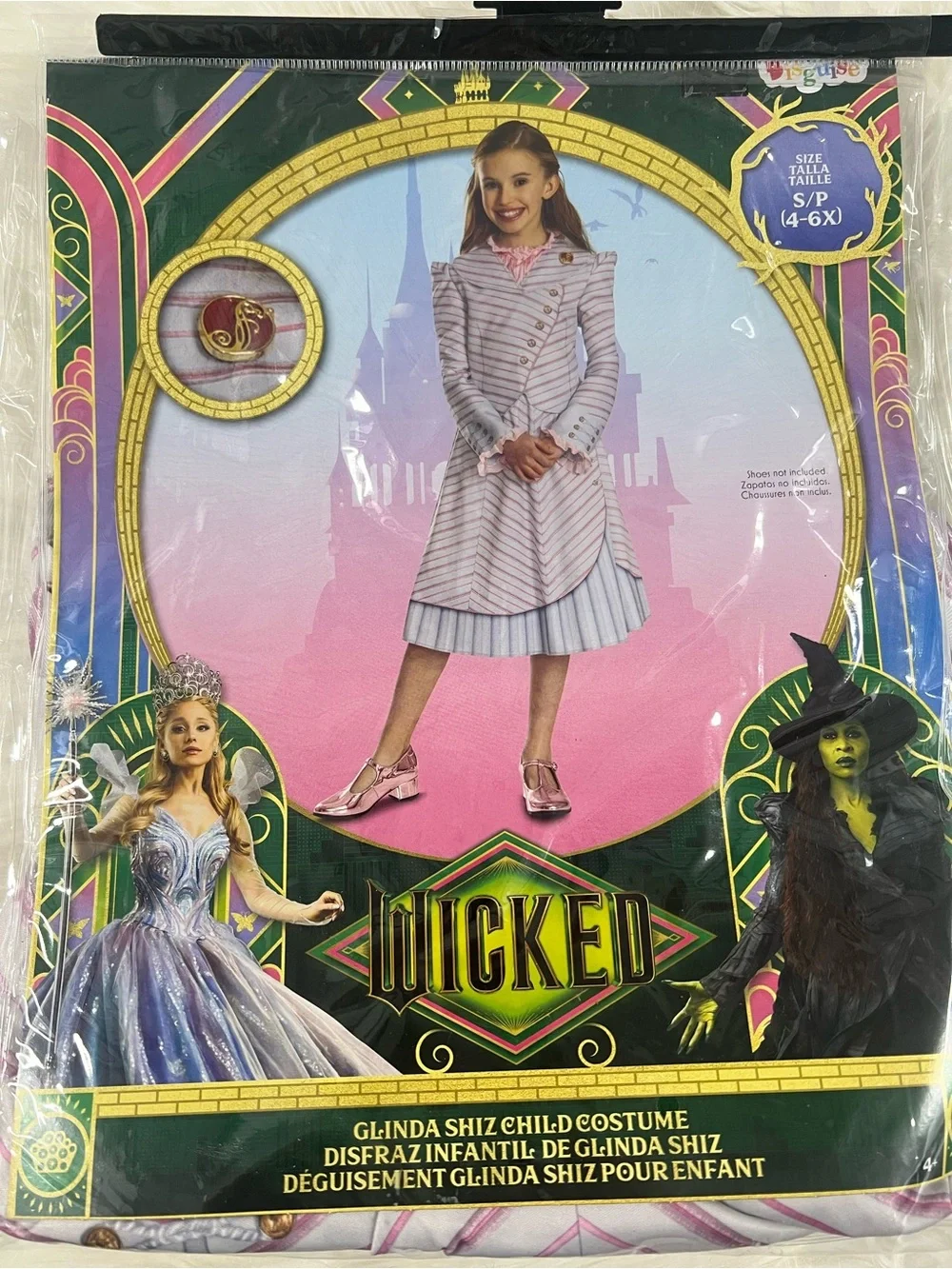 Wicked Glinda Shiz University school Child Costume Pink White movie S 4-6X NEW